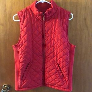 Bright Red Bienzoe Women Zip Quilted Sleeveless Light weight Vest Stretch Rib